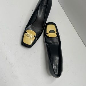 Prada Square Toe Low Heel Black Patent Leather Women Shoe Size 40 Us 10